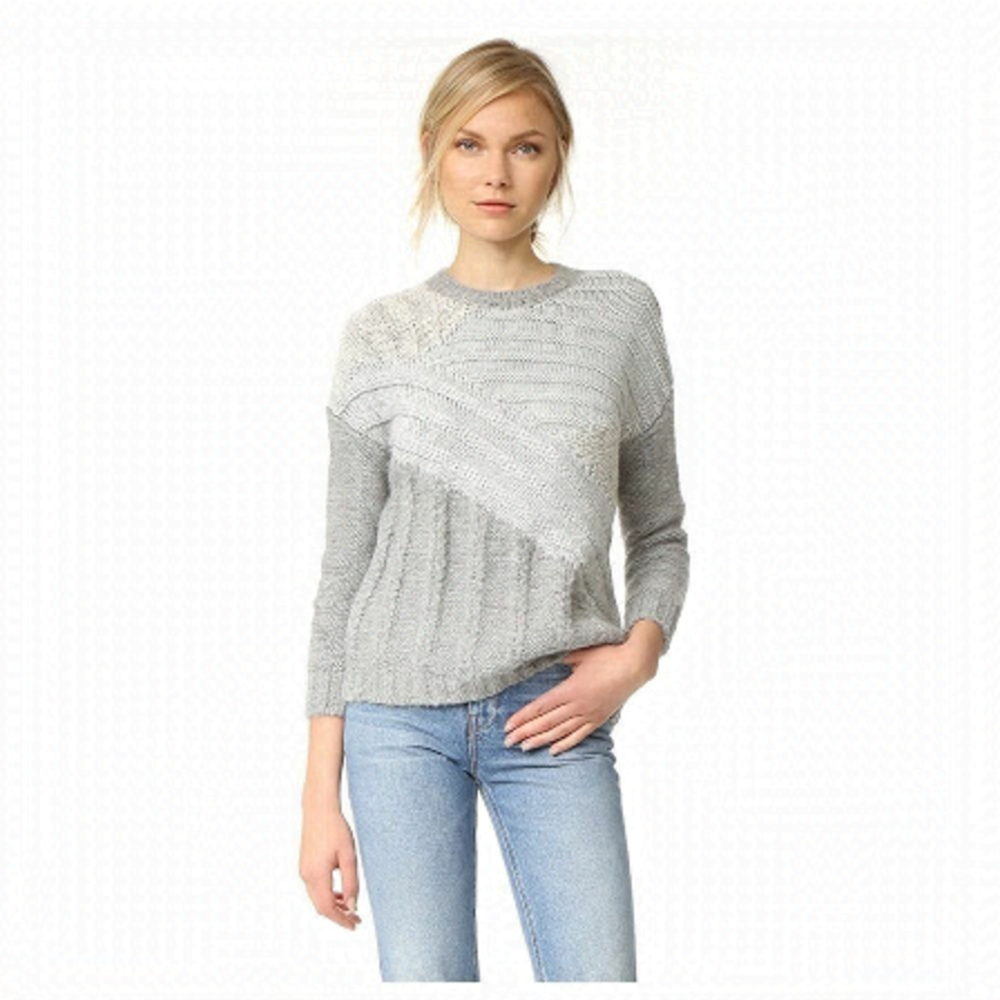 Nwot-Current Elliott Mixed Cable Knit Wool/Alpaca Blend Grey Metallic Sweater